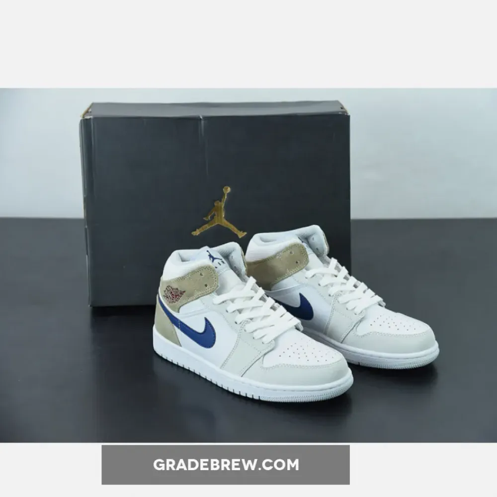 Nike Air Jordan 1 Mid Navy Tan Suede White/Blue/Gold DO6726-100