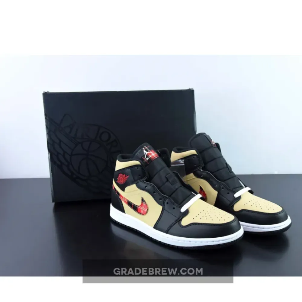 Air Jordan 1 Mid Tartan Swoosh Tan/Black-Red DZ5329-001