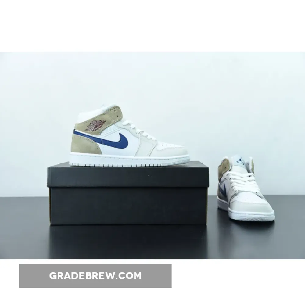 Nike Air Jordan 1 Mid Navy Tan Suede White/Blue/Gold DO6726-100