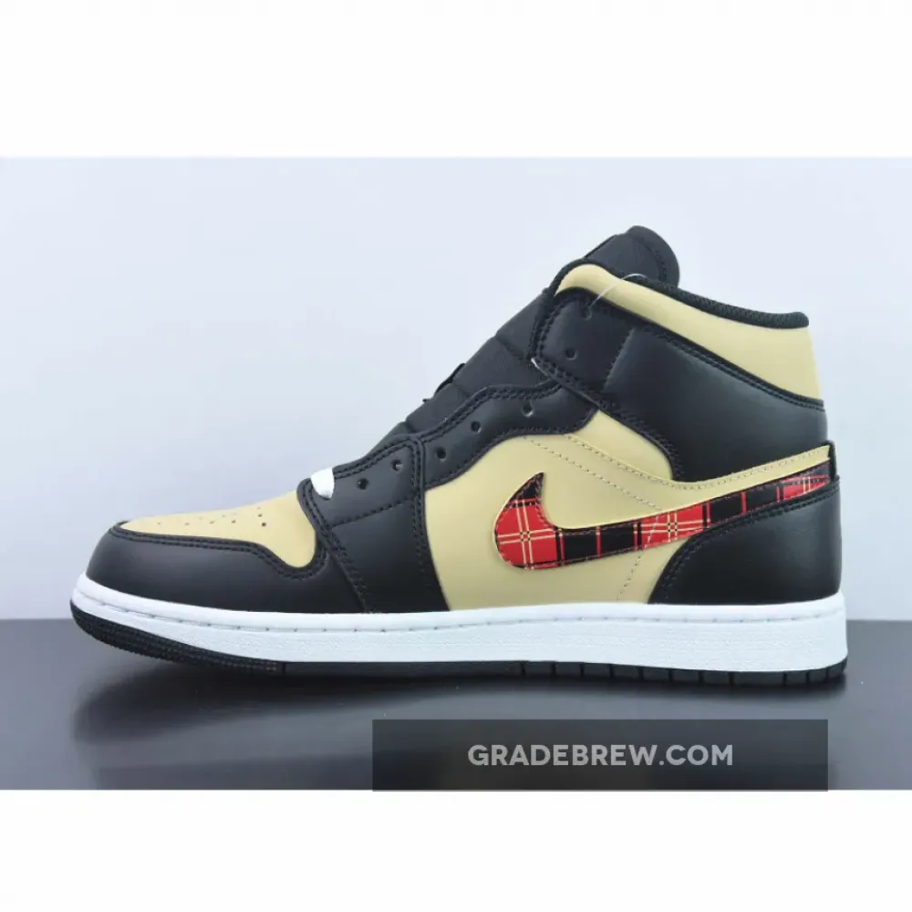 Air Jordan 1 Mid Tartan Swoosh Tan/Black-Red DZ5329-001