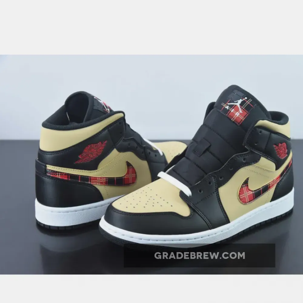 Air Jordan 1 Mid Tartan Swoosh Tan/Black-Red DZ5329-001